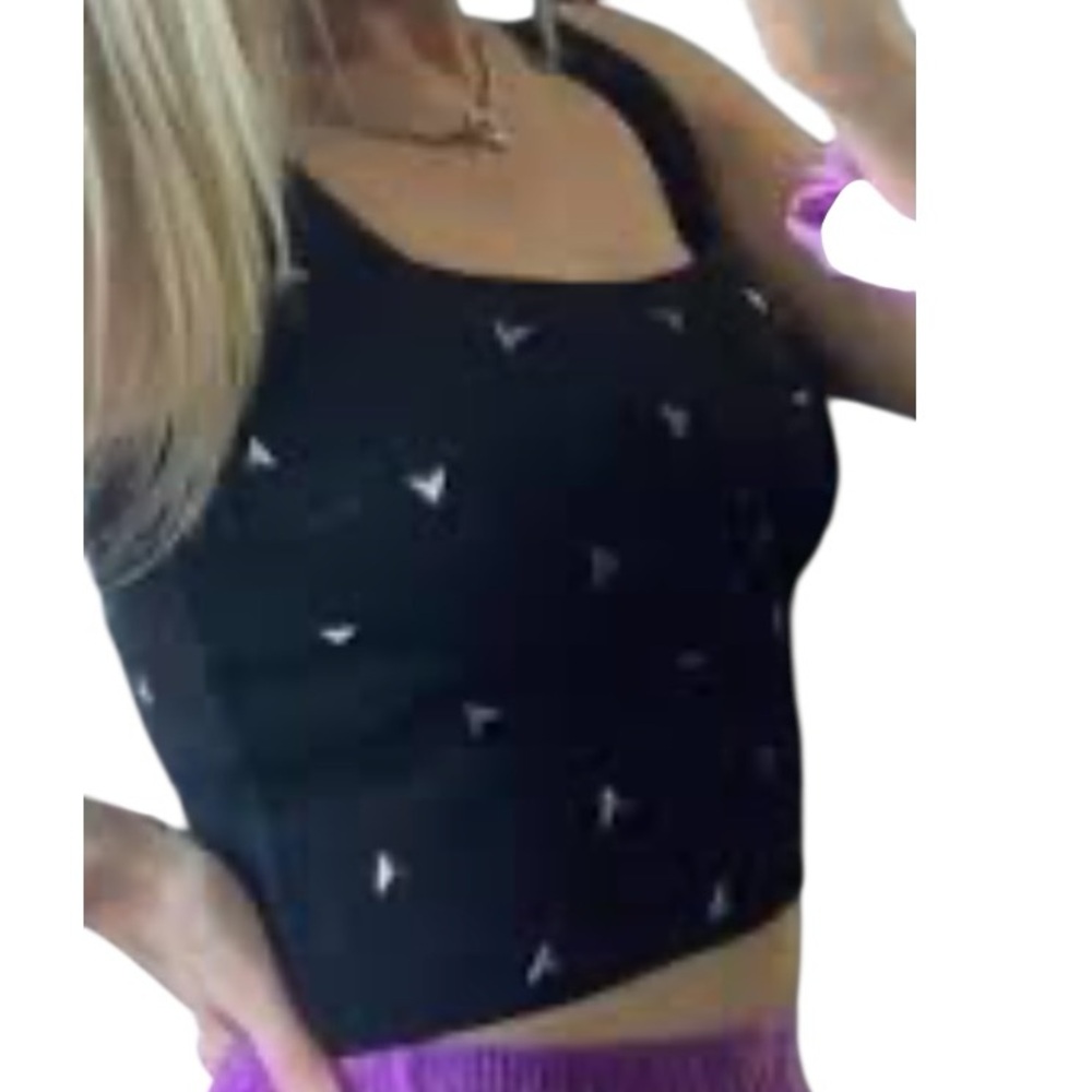 Zara Black Studded Crop Tank Top Size US Large NWT